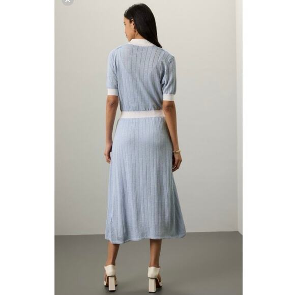 BOSS Light Blue Collared Short Sleeve Front Button Closure Polo Knit Midi Dress - Picture 2 of 14